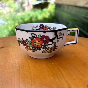 Vintage Woburn Black Teacup Octagonal Art Deco Bone China Royal Doulton Handpain